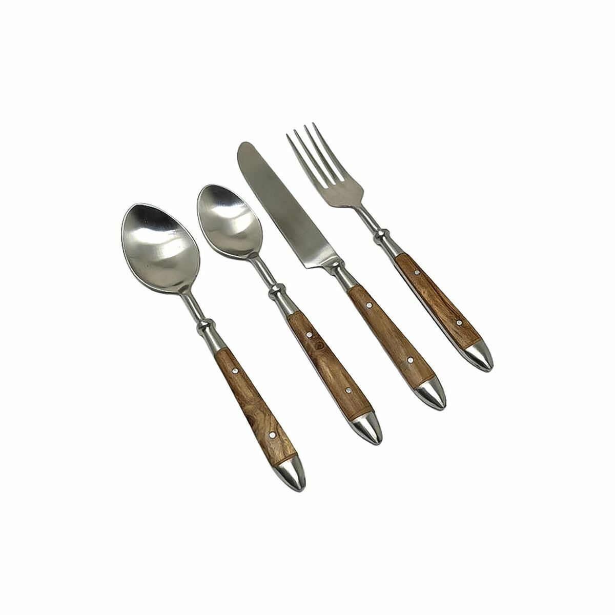Cutlery DKD Home Decor Natural Silver Stainless steel Acacia (4,5 x 2 x 20 cm)